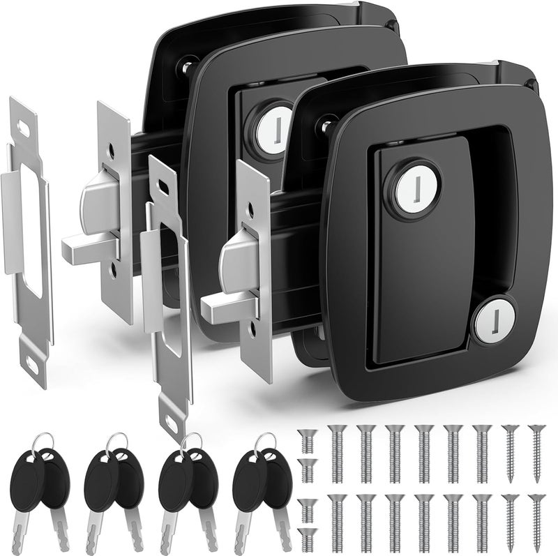 BEBOBLY RV Door Lock Replacement, Aluminum Alloy Lighter RV Door Latch with Paddle Deadbolt & 4 Keys, 100% Metal Camper Door Locks, RV Entry Door Lock for Travel Trailers Cargo Hauler, Black, 2 Packs - Image 1